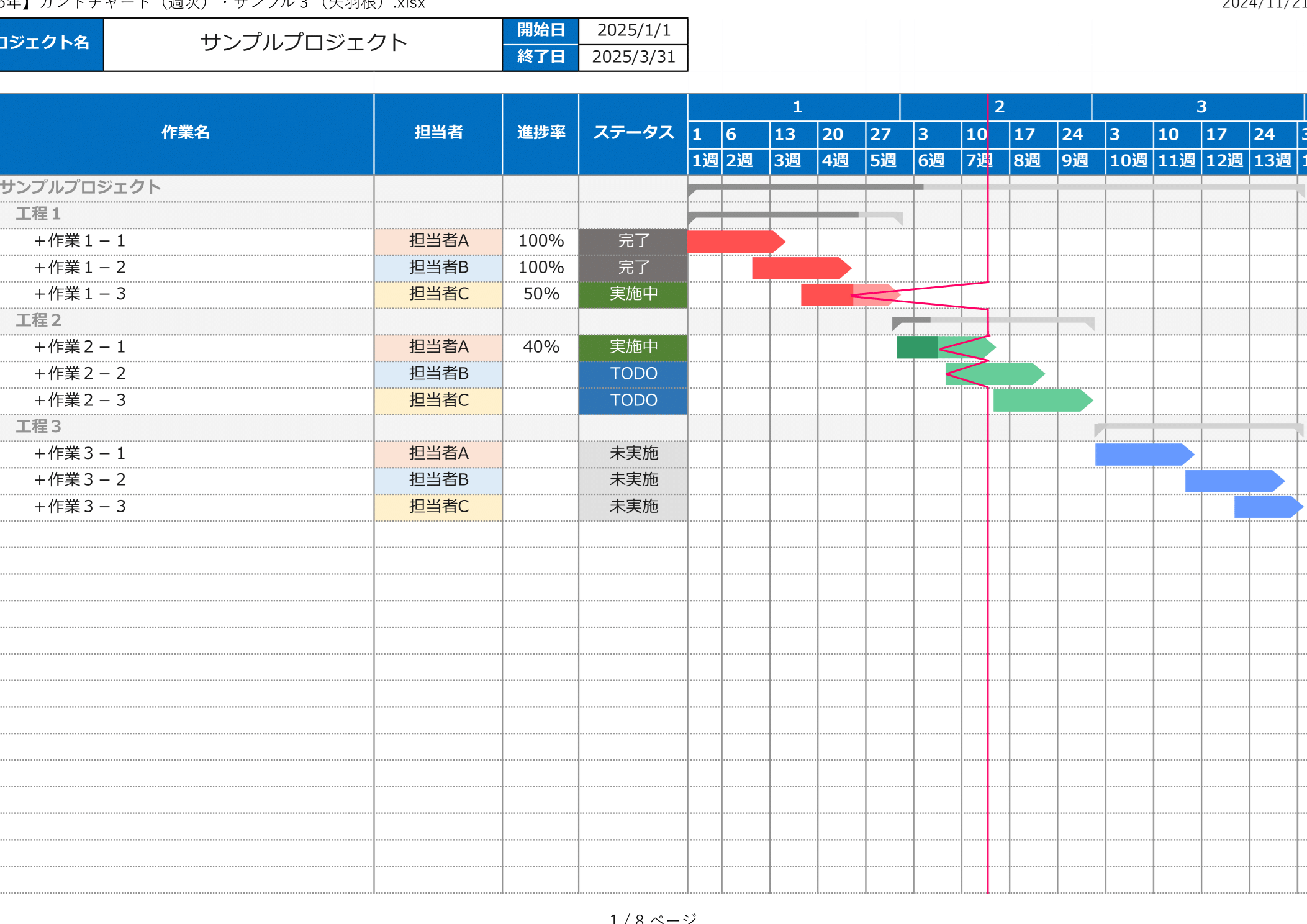 スケジュール表Excelで計画を視覚的に管理 1