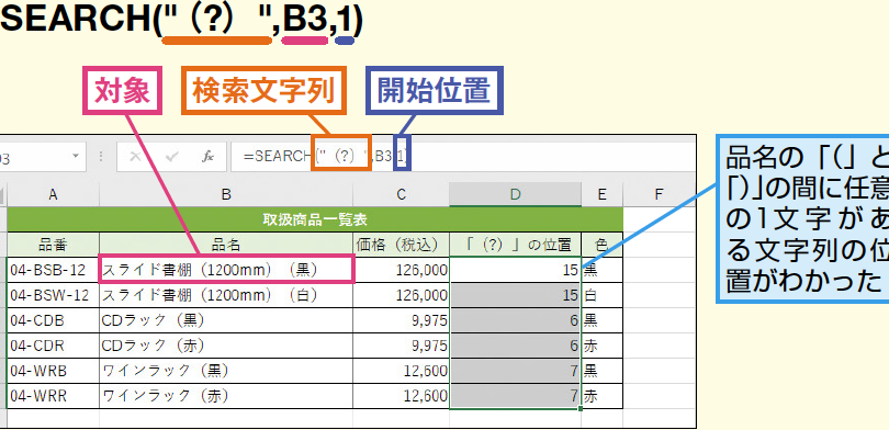 ExcelSEARCH関数で文字列を瞬時に検索 1